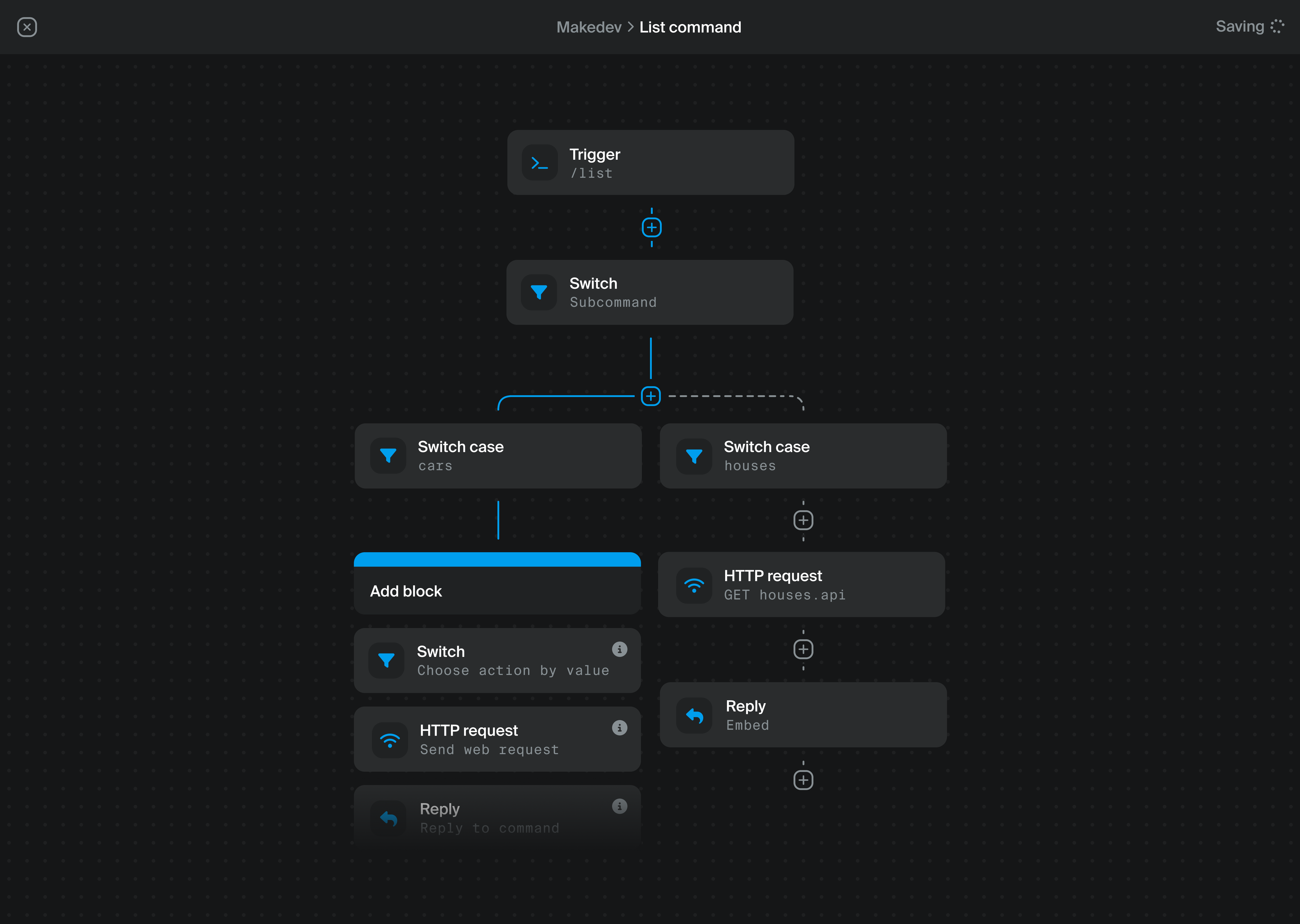 Example flow in the flow editor