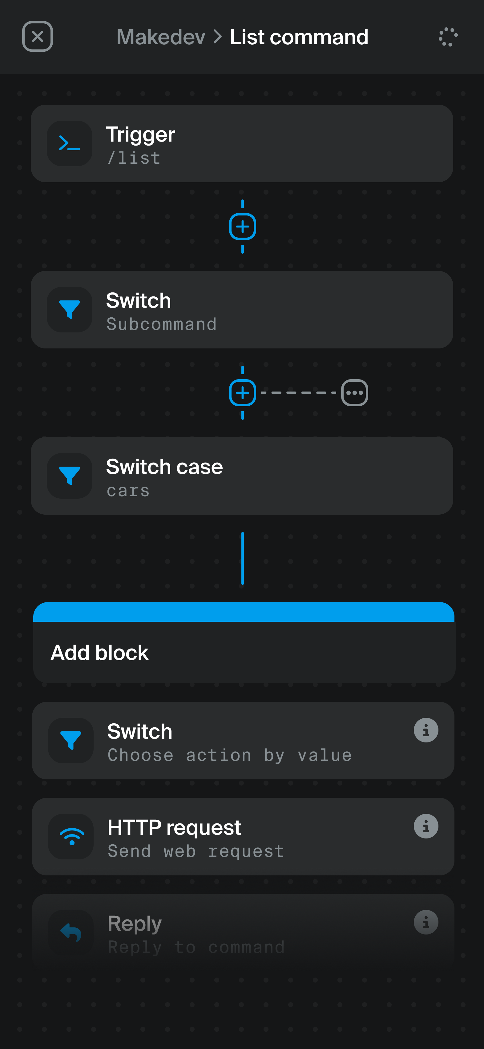 Example flow in the flow editor